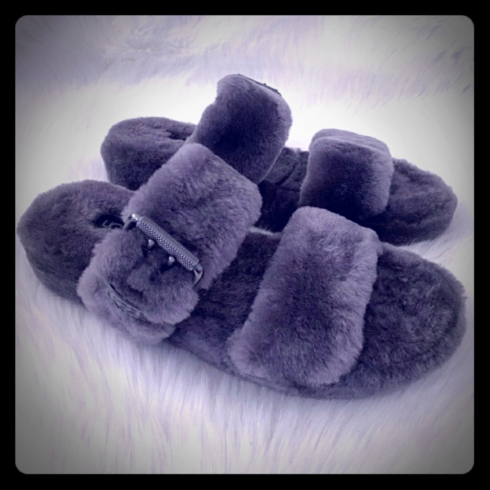 UGG Fuzz Yeah Sandals Charcoal Gray
